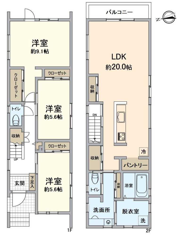 長岡京市一文橋①号地　1、2階平面図